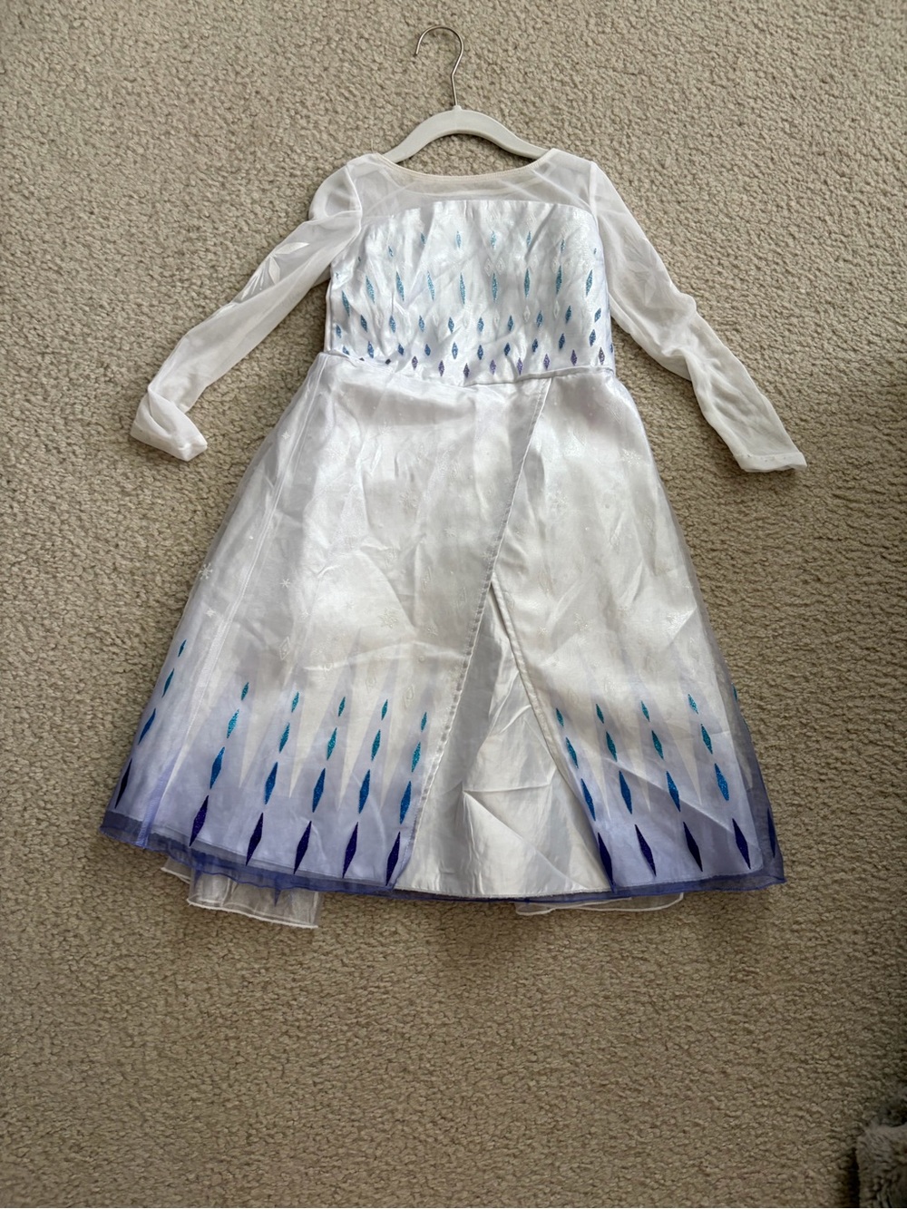 Frozen Elsa Girls White Sparkle Princess Dress with Blue Teardrop Accents